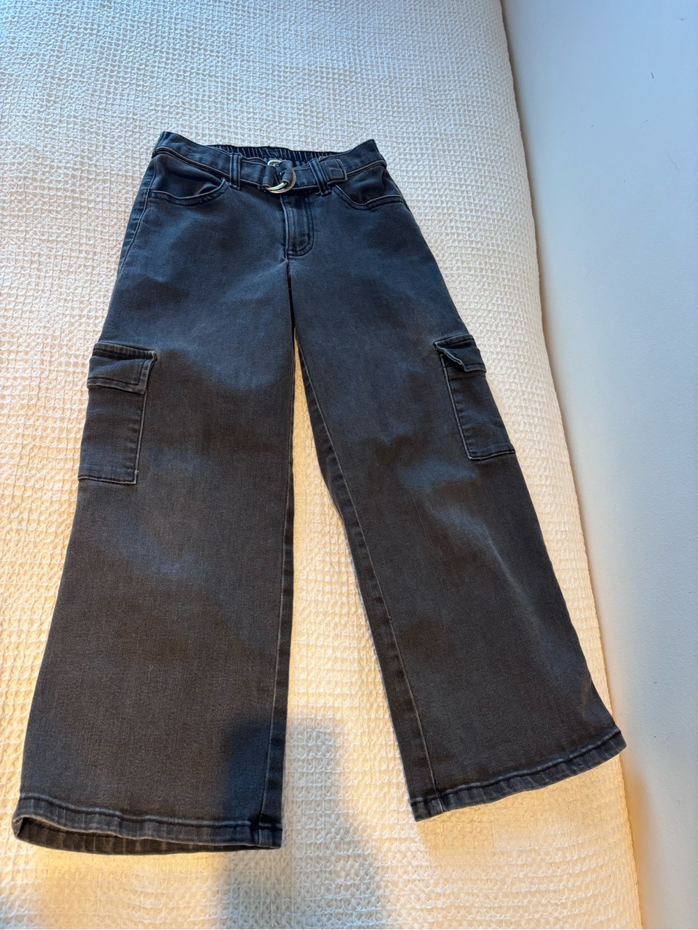 Justice Black Wide-Leg Cargo Jeans with Ring Buckle Belt